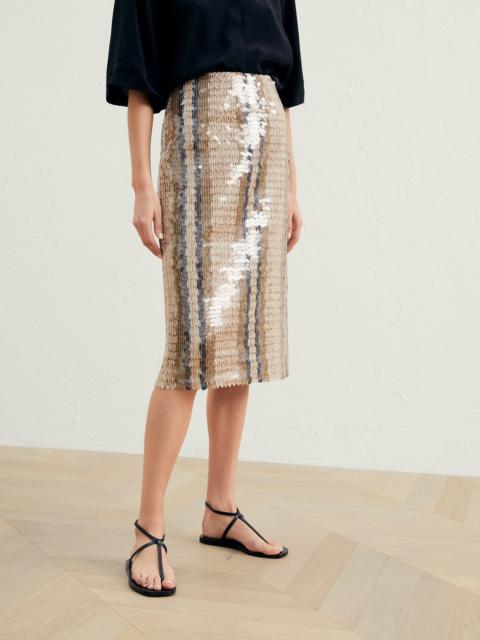 Brunello Cucinelli Dazzling Stripe Embroidery skirt in jute and cotton