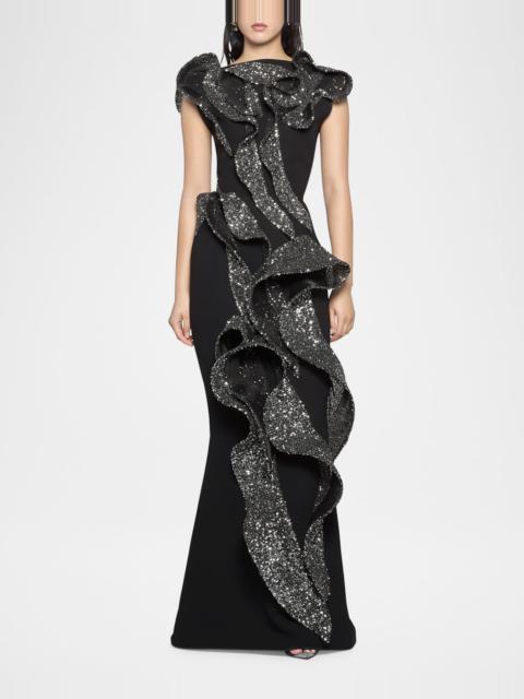 MATICEVSKI Tantalise Wave Sequined-Ruffle Mermaid Gown