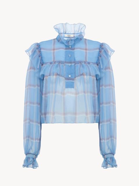 Chloé RUFFLED TOP IN CHECK SILK MOUSSELINE