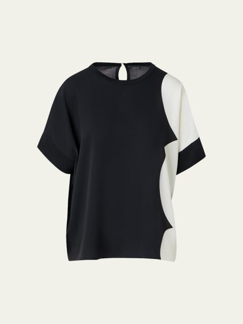 AKRIS Silk-Front Short-Sleeve Sweater