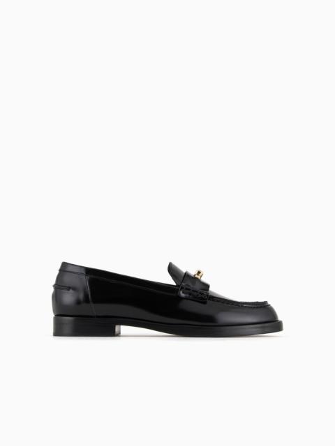 EMPORIO ARMANI Polished leather loafers with stirrup bar