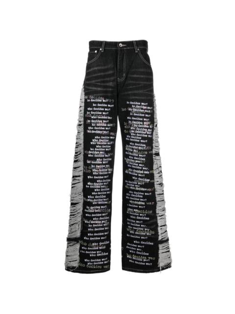 WHO DECIDES WAR Ultra Flare Scripture wide-leg jeans