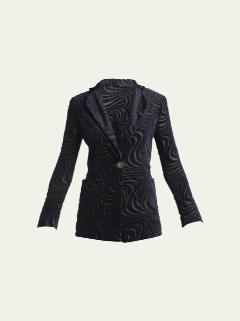 Swirl Jacquard Jersey Single-Breasted Blazer Jacket