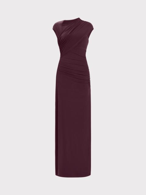 HERVE LEGER RUCHED MATTE JERSEY S/L DRAPED GOWN
