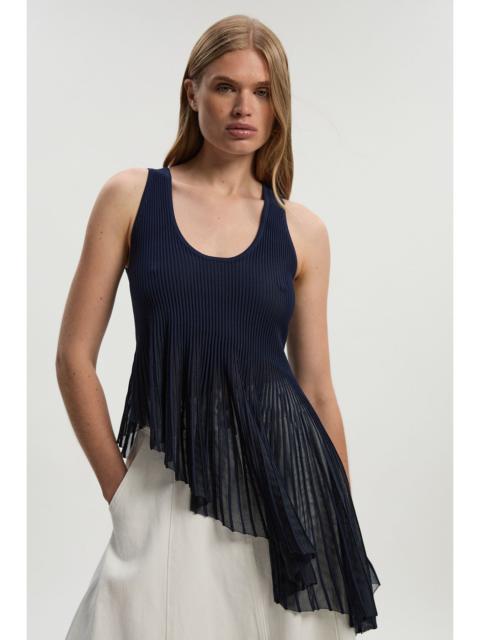KAREN MILLEN Viscose Blend Sleeveless Knitted Asymmetric Hem Top With Sparkle Sheer Detail