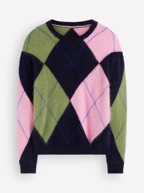 BODEN Kat Brushed Cashmere Sweater-Navy, Pink, Green Argyle