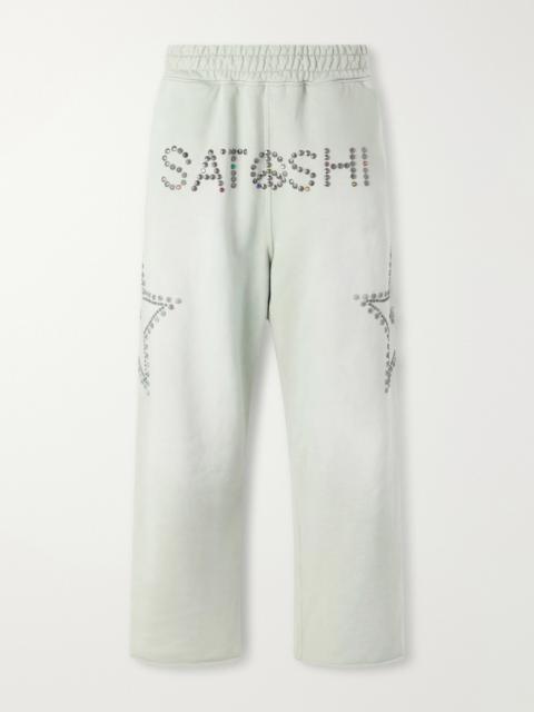 SATOSHI NAKAMOTO Wide-Leg Studded Cotton-Jersey Sweatpants