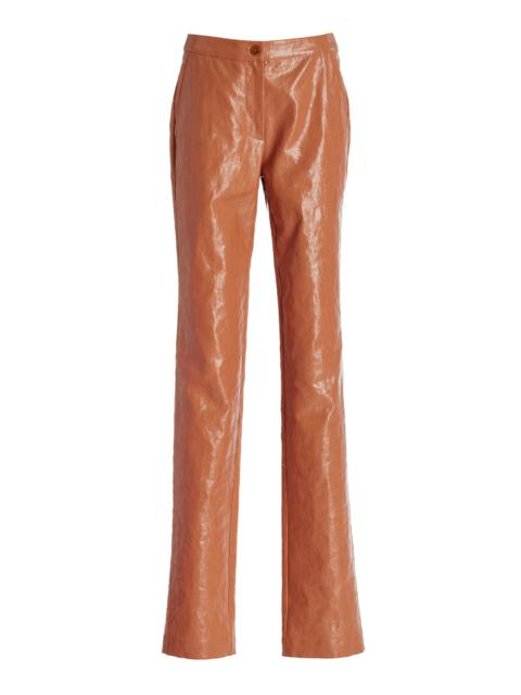 Monroe Coated Chambray Linen Straight-Leg Pants tan