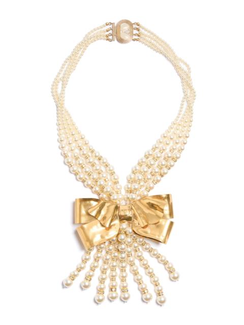 Valentino Women's Trop Chou Necklace in Metal, Enamel, Pearls, and Crystals - Antique Brass
