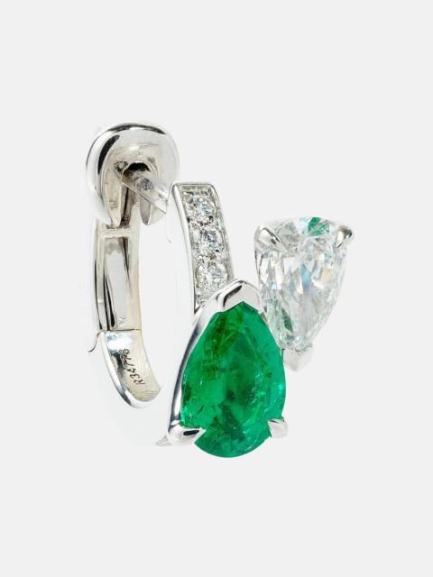 REPOSSI Serti sur Vide 18kt white gold single earring with diamonds and emerald