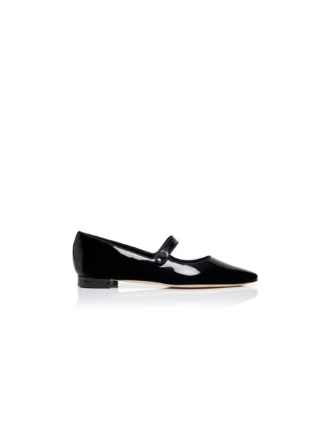 Manolo Blahnik Black Patent Leather Mary Jane Flat Pumps