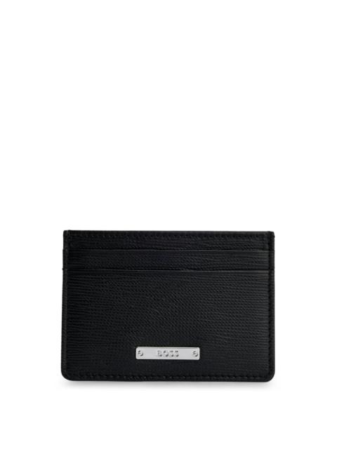 BOSS EMBOSSED-LEATHER CARD HOLDER WITH LOGO PLAQUE