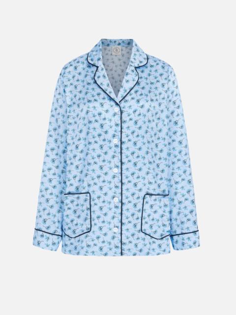 EMILIA WICKSTEAD Trina Shirt In Ditsy Blue Marigold On Baby Blue Silk Satin