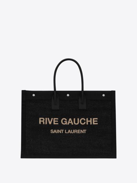 SAINT LAURENT rive gauche large tote bag in embroidered raffia and leather