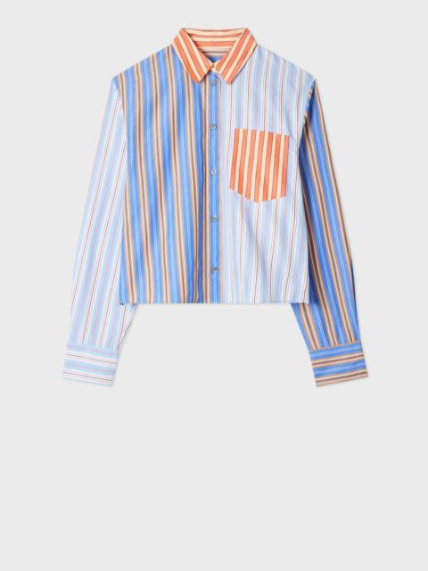 Paul Smith Women's Blue and Red 'Mix Up Stripe' Cropped Shirt