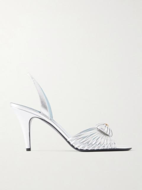 Valentino Coeur Royal 85 logo-embellished metallic leather sandals Silver