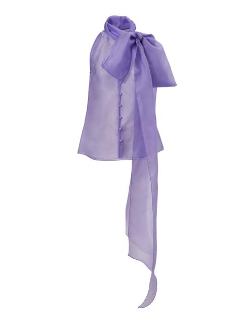 CAROLINA HERRERA Scarf-Collared Crepe Silk Organza Top purple