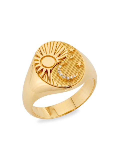 FOUNDRAE Women's Astrology Balance 18K White & Yellow Gold & 0.025 TCW Diamond Signet Ring - Gold