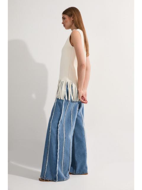 KAREN MILLEN Petite Denim Tassel Detail Wide Leg Jeans