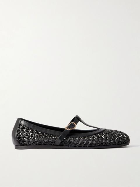 ANCIENT GREEK SANDALS Aerati leather-trimmed woven raffia ballet flats Black