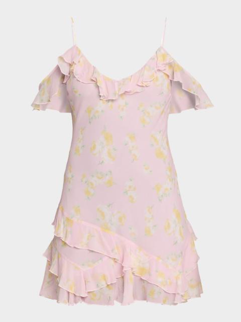 LoveShackFancy Timara Off-Shoulder Mini Dress