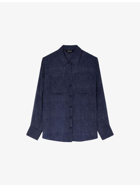 WHISTLES Grid-Pattern Semi-Sheer Woven Shirt