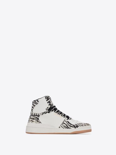 SAINT LAURENT sl/24 mid-top sneakers in smooth leather and zebra print pony effect leather
