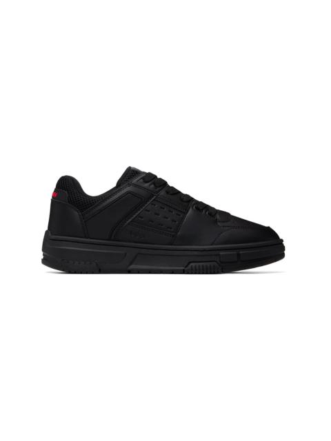 HUGO Black Mesh-Trim Faux-Leather Sneakers