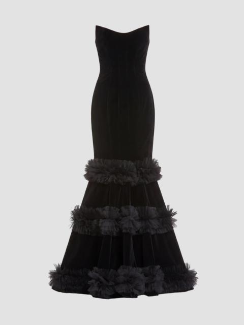 MAC DUGGAL Women's Velvet Ruffle Tiered Strapless Gown - Black