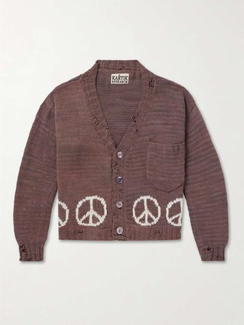 KARTIK RESEARCH Distressed Intarsia Cotton Cardigan