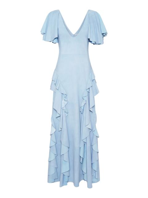 GABRIELA HEARST Spiral Ruffles Dress in Light Blue Suede