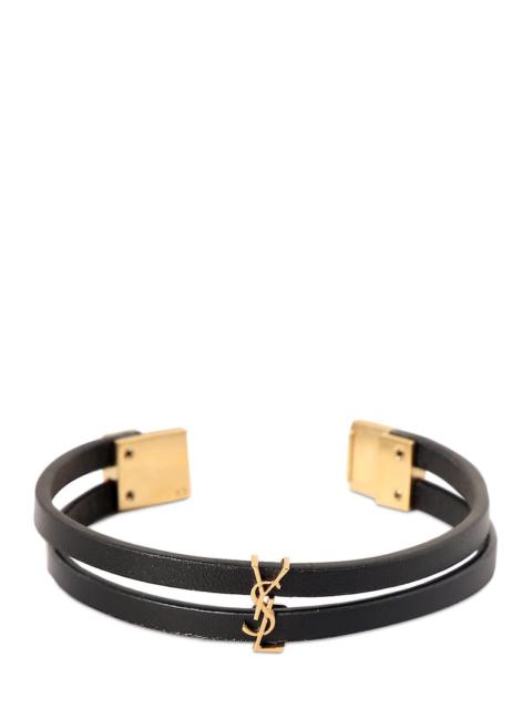 SAINT LAURENT Cassandre double-row leather bracelet