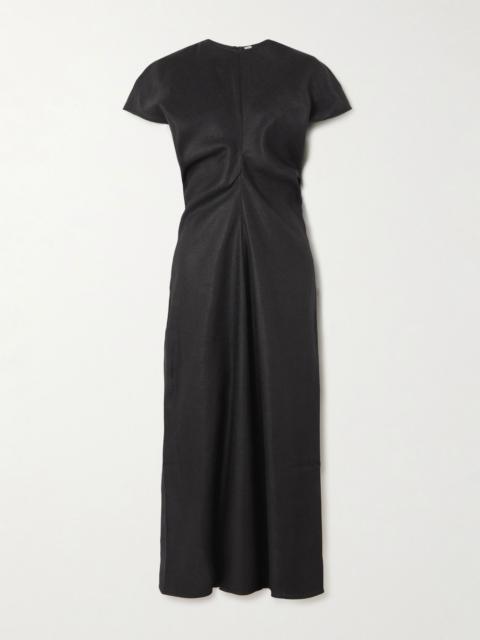Totême Gathered woven midi dress Black