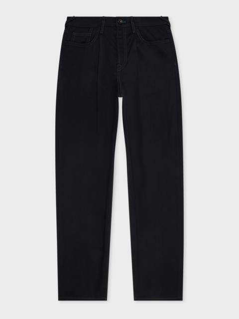 Paul Smith Black Herringbone-Twill Stretch Cotton Pleat-Front Jeans