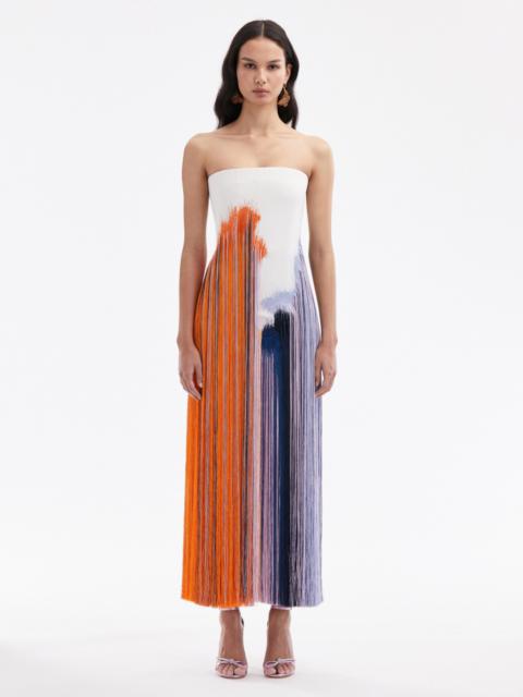 Oscar de la Renta ABSTRACT BRUSHSTROKE FRINGE COCKTAIL DRESS