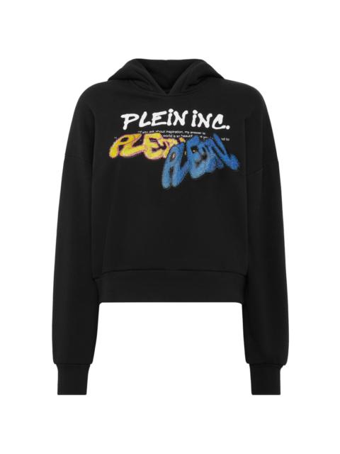 PHILIPP PLEIN logo-print cropped hoodie