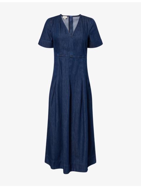 ME+EM V-Neck Flared Denim Maxi Dress