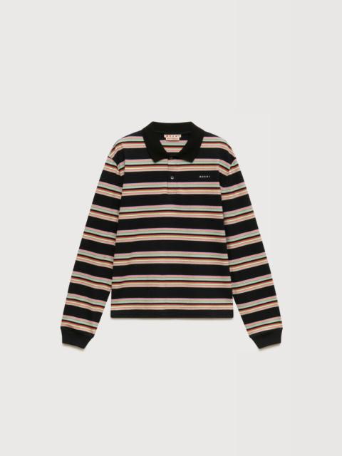 Marni BLACK AND LIGHT GREEN STRIPED COTTON POLO SHIRT