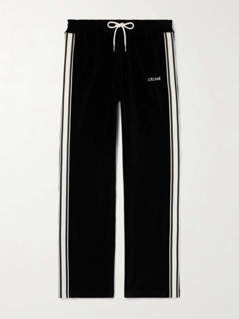 CELINE Straight-Leg Logo-Embroidered Striped Cotton-Blend Velvet Sweatpants