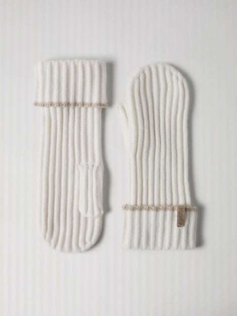 Brunello Cucinelli Cashmere rib knit mittens with monili