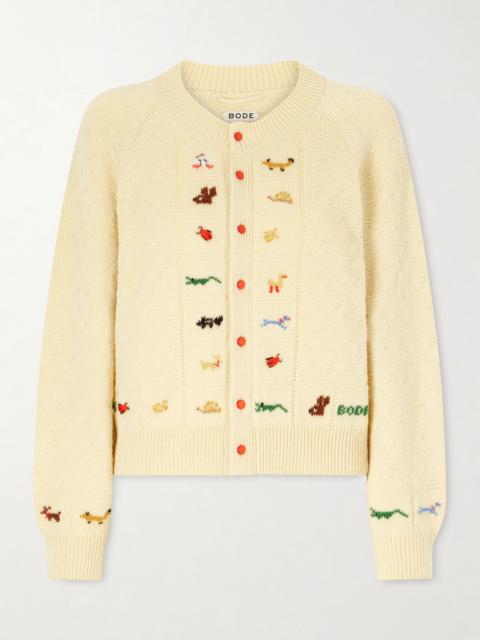 BODE Zoologist Embroidered Merino Wool And Alpaca-blend Cardigan
