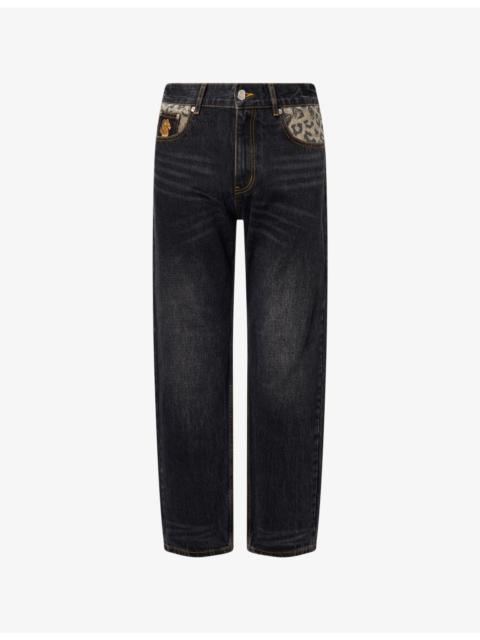 BILLIONAIRE BOYS CLUB Leopard-Print Straight-Leg Denim Jeans