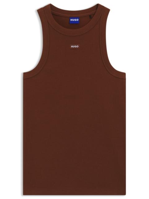 HUGO STRETCH-COTTON TANK TOP WITH BLUE LOGO LABEL