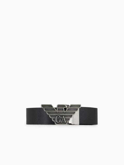 EMPORIO ARMANI Gift box with reversible belt in Saffiano leather and interchangeable buckle