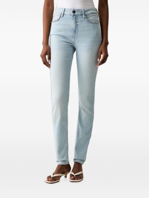 GUESS USA crystal-embellished logo-patch jeans
