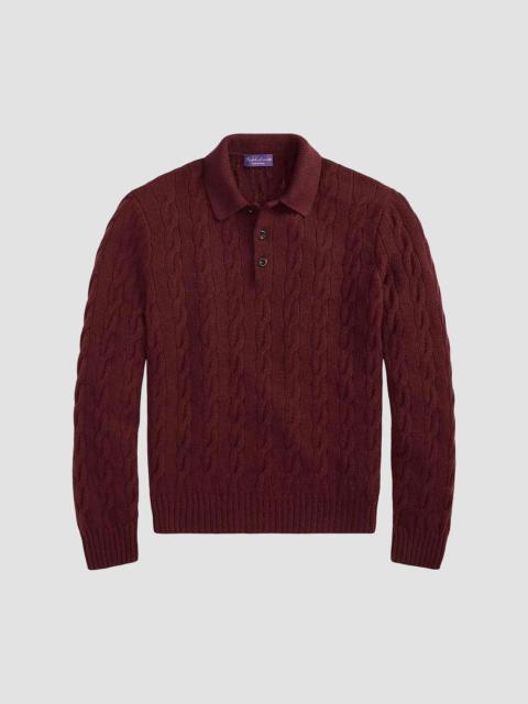 Ralph Lauren Men's Cable-Knit Cashmere Polo Sweater - Mahogany