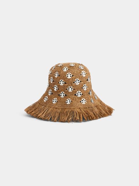 rabanne BOB IN DARK BROWN RAFFIA WITH ICONIC SILVER 1969 DISCS