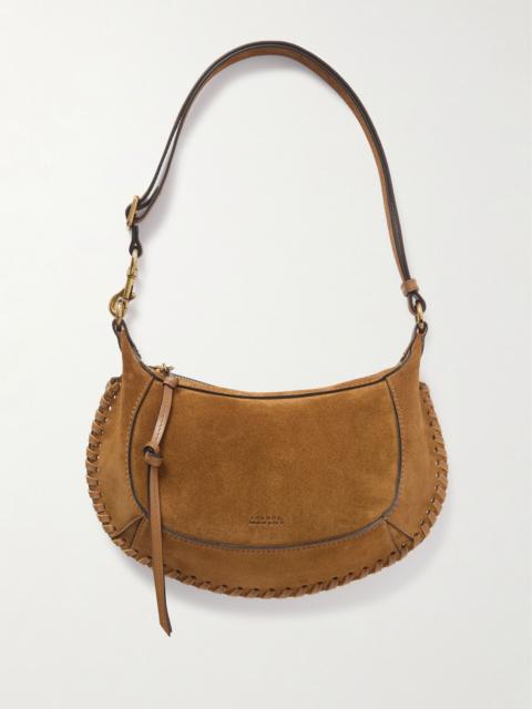 Oskan Moon whipstitched leather-trimmed suede shoulder bag Brown