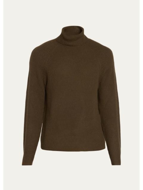 GABRIELA HEARST Men's Rib-Knit Cashmere Turtleneck Sweater