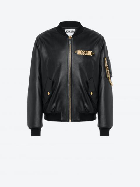 Moschino NAPPA LEATHER BOMBER JACKET LETTERING LOGO